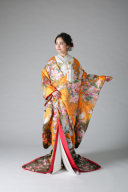 黄色茶グラデーション・鶴・花（IU00065）