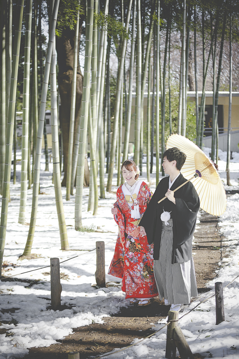 雪と竹と傘と♪