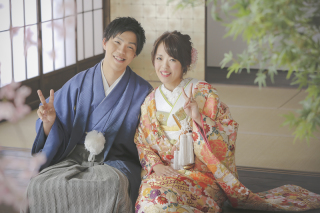 和装庭園でカジュアルフォト♪