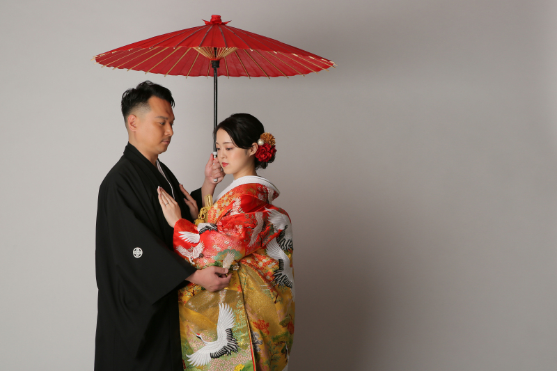 和傘を使って。