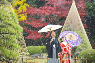 雪と紅葉のロケーションフォト