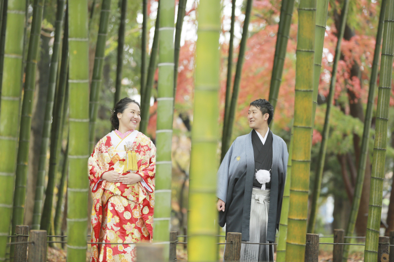 雨に濡れた竹が鮮やか♪