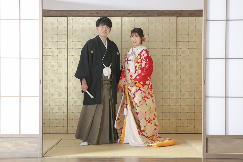 屋内庭園で2着撮影！