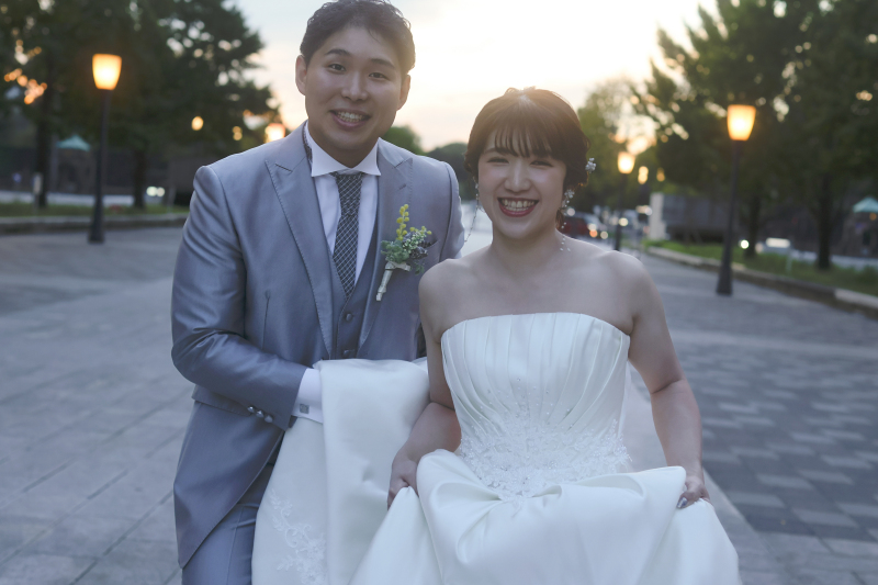 夕日をバックに