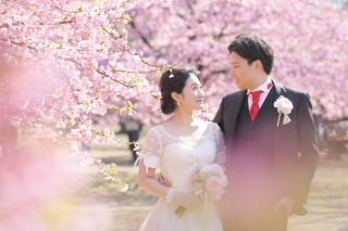 代々木公園の河津桜と。