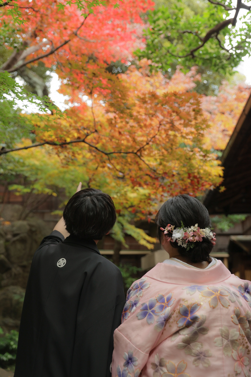 入り口に咲いていた紅葉をふたりで