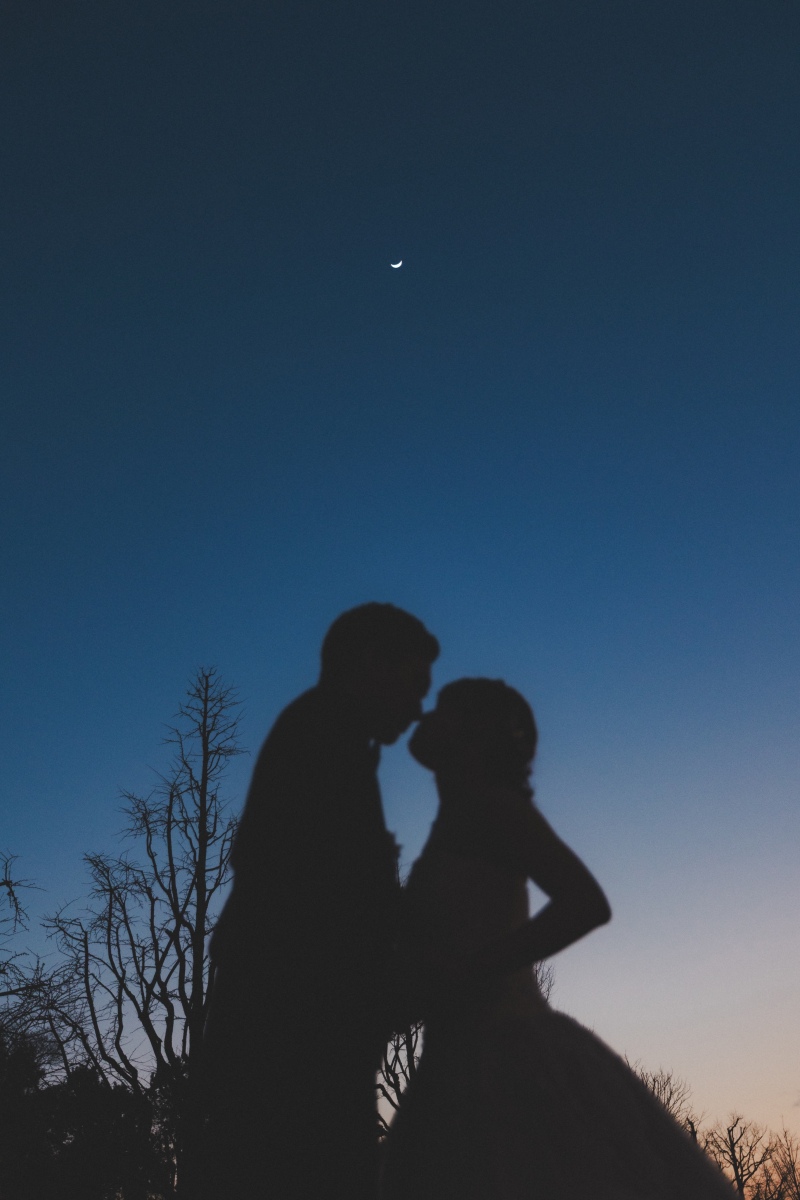 空のグラデーションに月