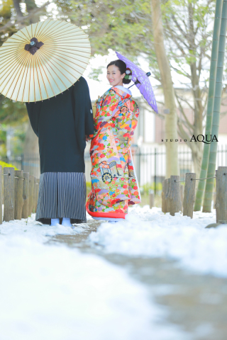 雪が残る中で♪