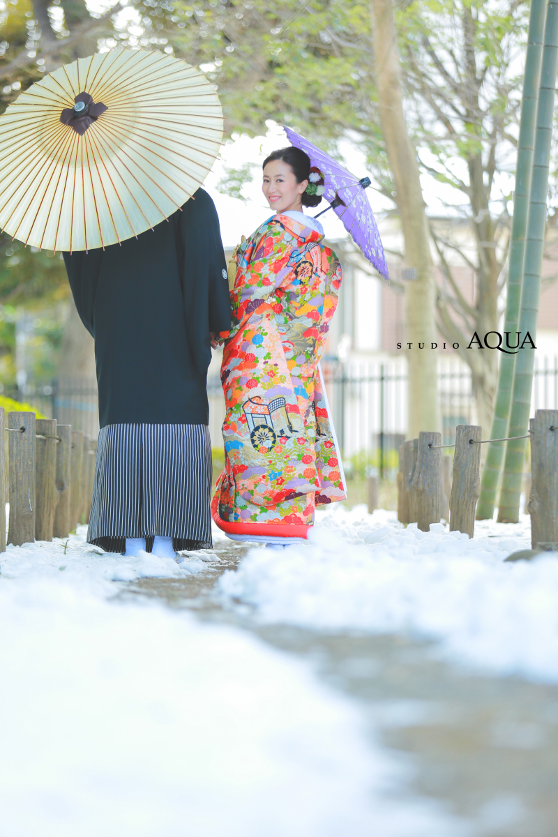 雪が残る中で♪