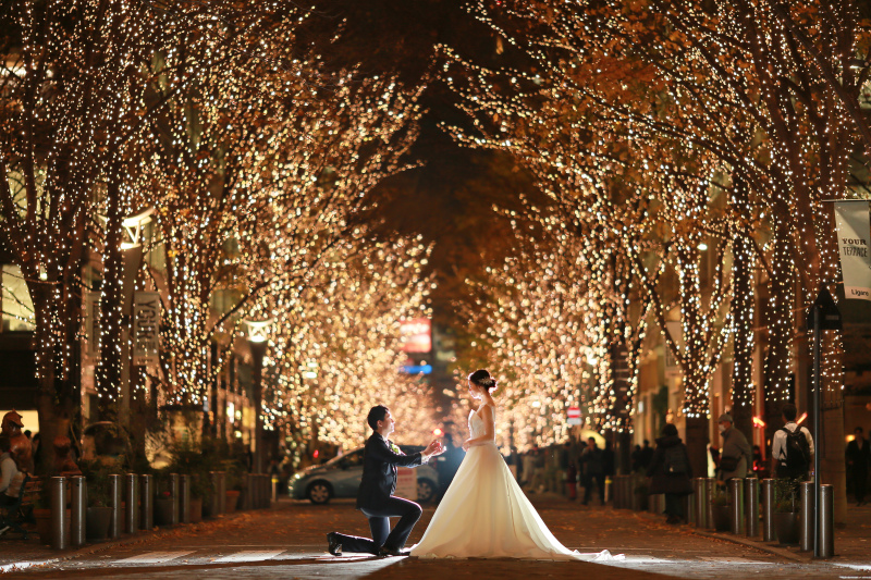 イルミネーションの中で！