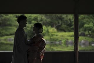 日本庭園でのロケーション撮影