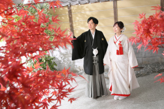 紅葉の屋内庭園で