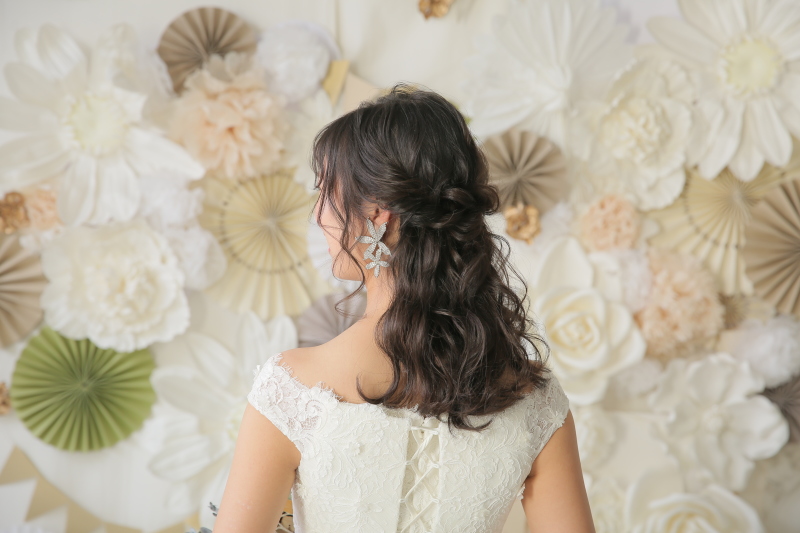 ふんわりなハーフアップスタイルと、