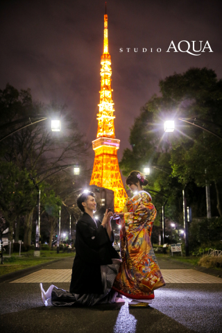 東京タワー夜景ロケ〜和装〜