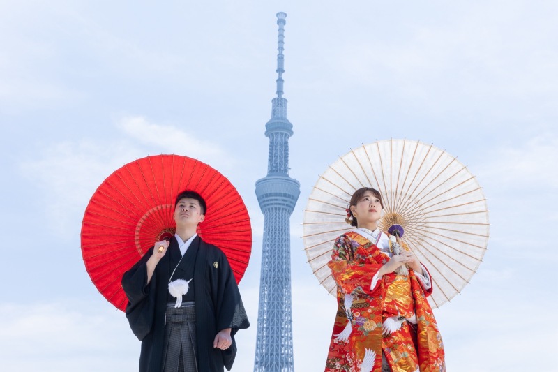 和傘とスカイツリー