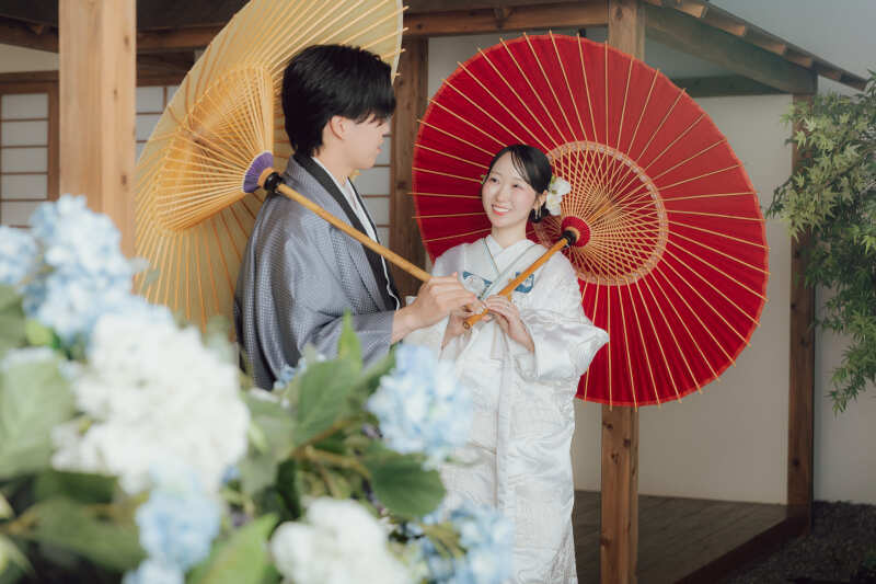 紫陽花越しに