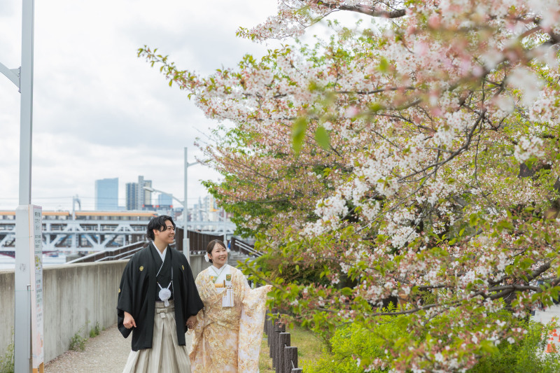 桜をみながら