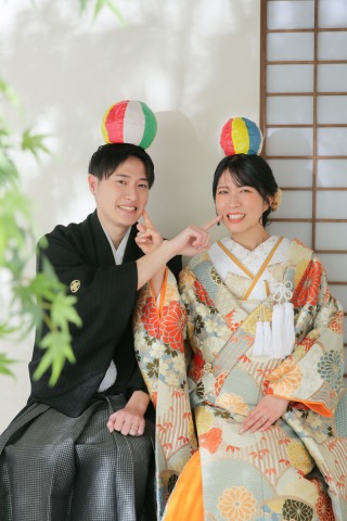 屋内庭園で和装撮影