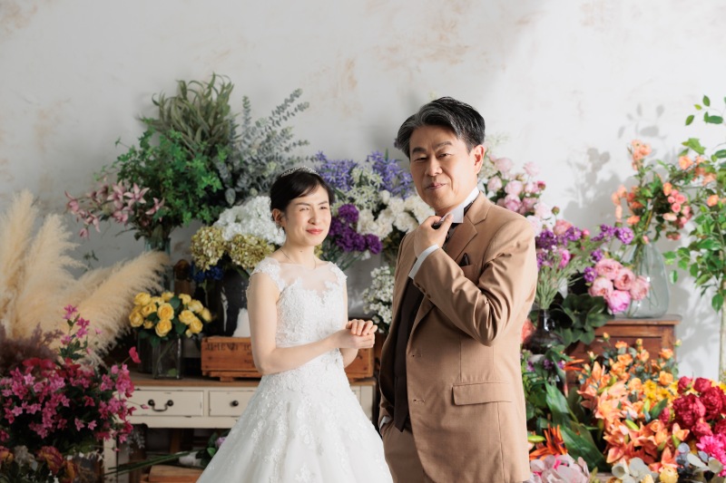 まずはお花背景から撮影スタート 