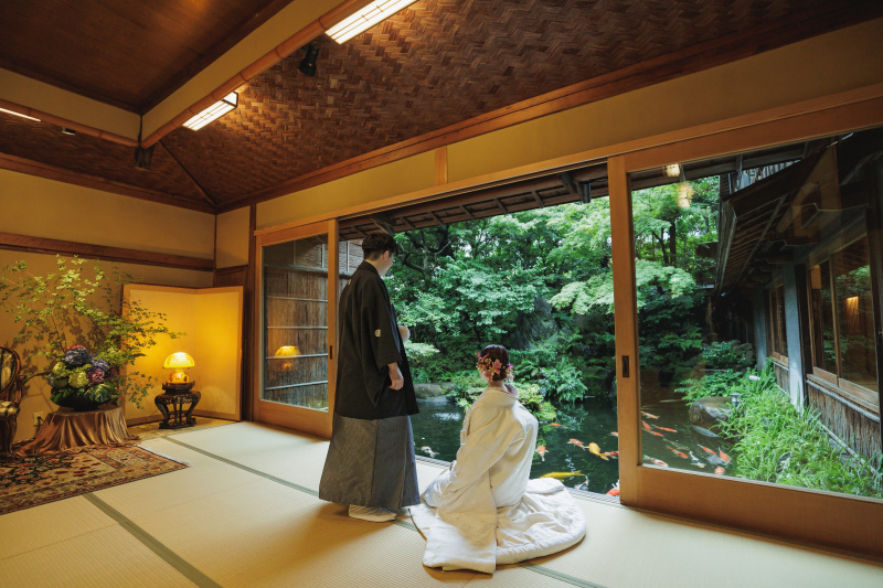 座敷からお庭を眺める。