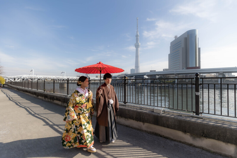 最後は二人で相合傘！