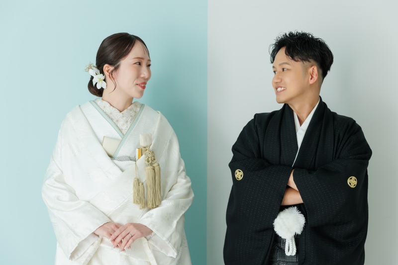 水色と白色のバイカラー和装撮影