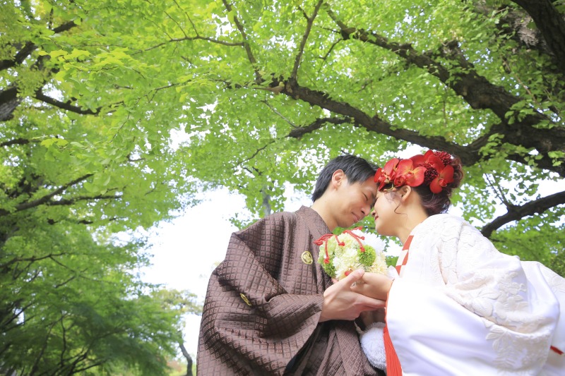 銀杏の木下で。