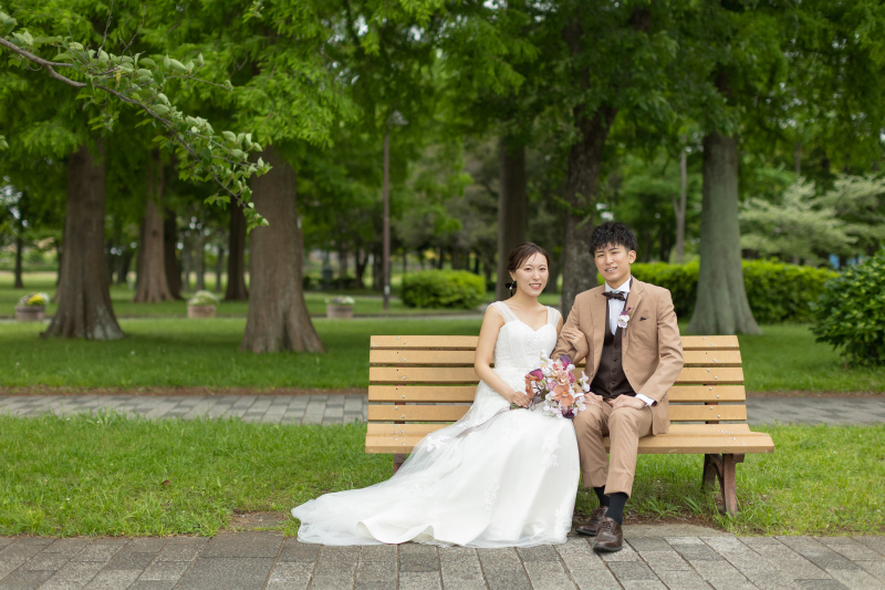 湖畔のベンチから撮影スタート