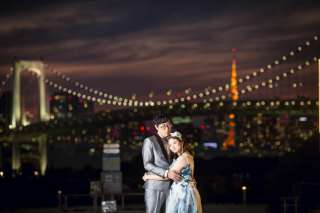 お台場でロマンティックなウェディングフォトを
