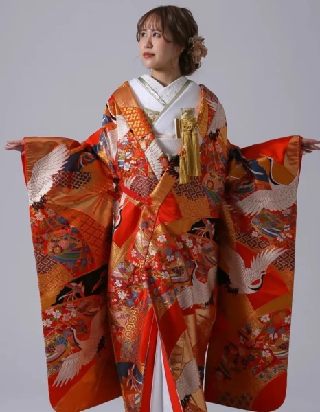 IU09551熨斗目　鳳凰　鶴　枝垂桜　糸巻