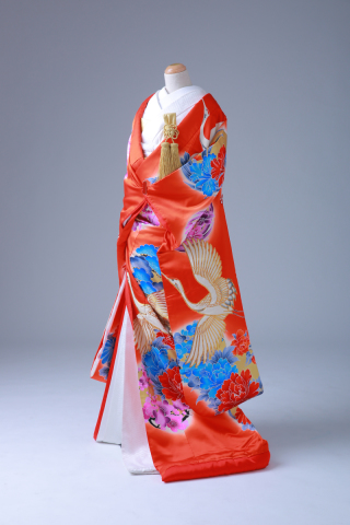 朱赤・鶴・プリント柄