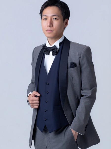 グレー濃紺ショールカラー