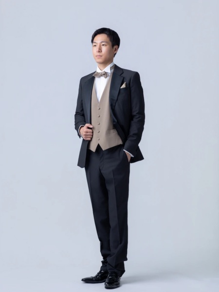 サテンノッチドラペルブラウンベスト/チャコール