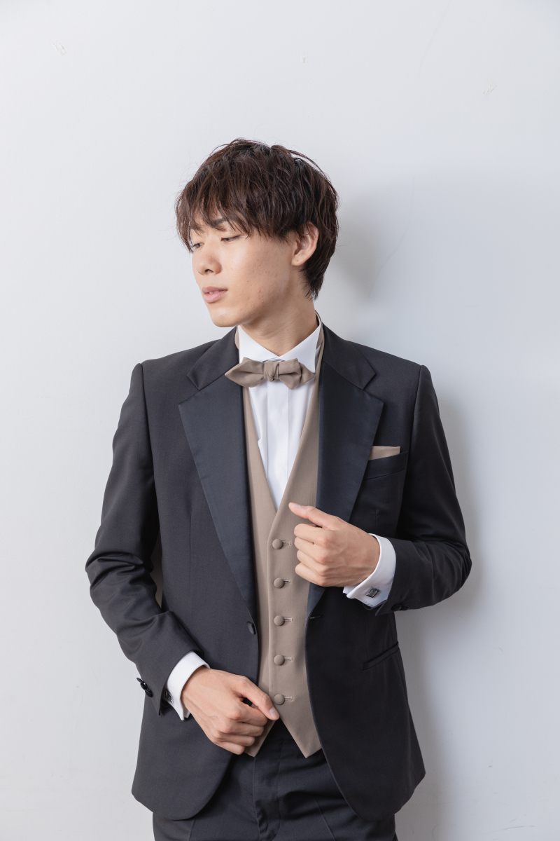 サテンノッチドラペルブラウンベスト/チャコール