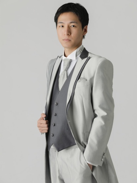 ストライプ　ベストリバーシブル襟グレー