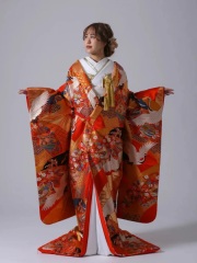 IU09551熨斗目　鳳凰　鶴　枝垂桜　糸巻