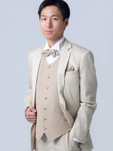 ノッチドラペル丸首ベストタキシード/ベージュ