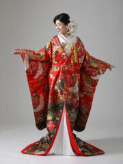 赤・黒ぼかし・鶴に花