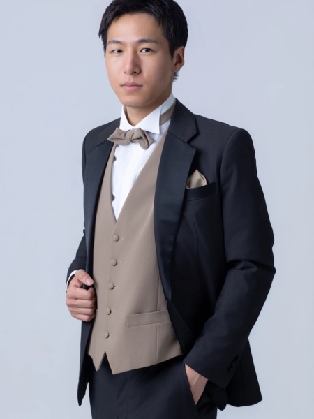 サテンノッチドラペルブラウンベスト/チャコール