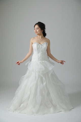 ★62433 刺繍　ローウエスト縦フリル