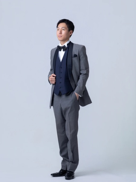 グレー濃紺ショールカラー