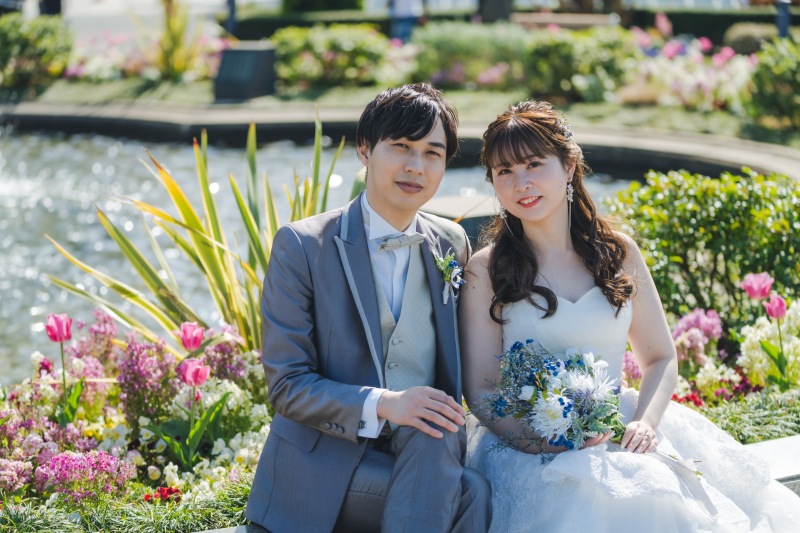 噴水の花と一緒に