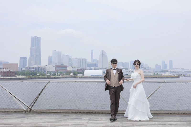 みなとみらいをバックに