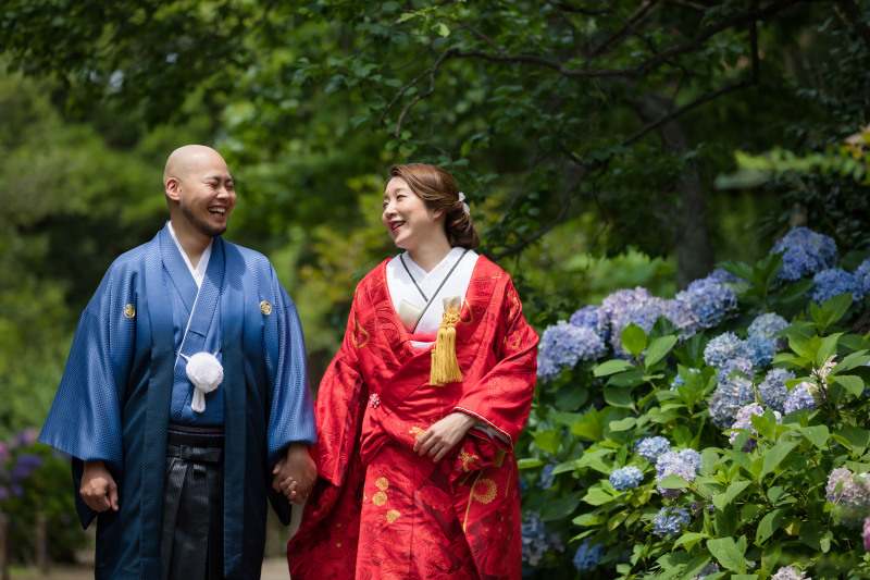 紫陽花とふたりの笑顔