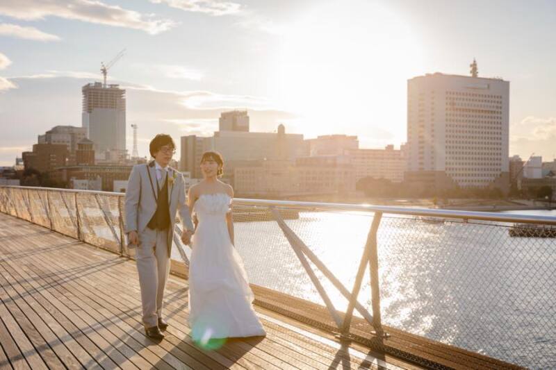 とっても綺麗な夕日とみなとみらいの夜景で!