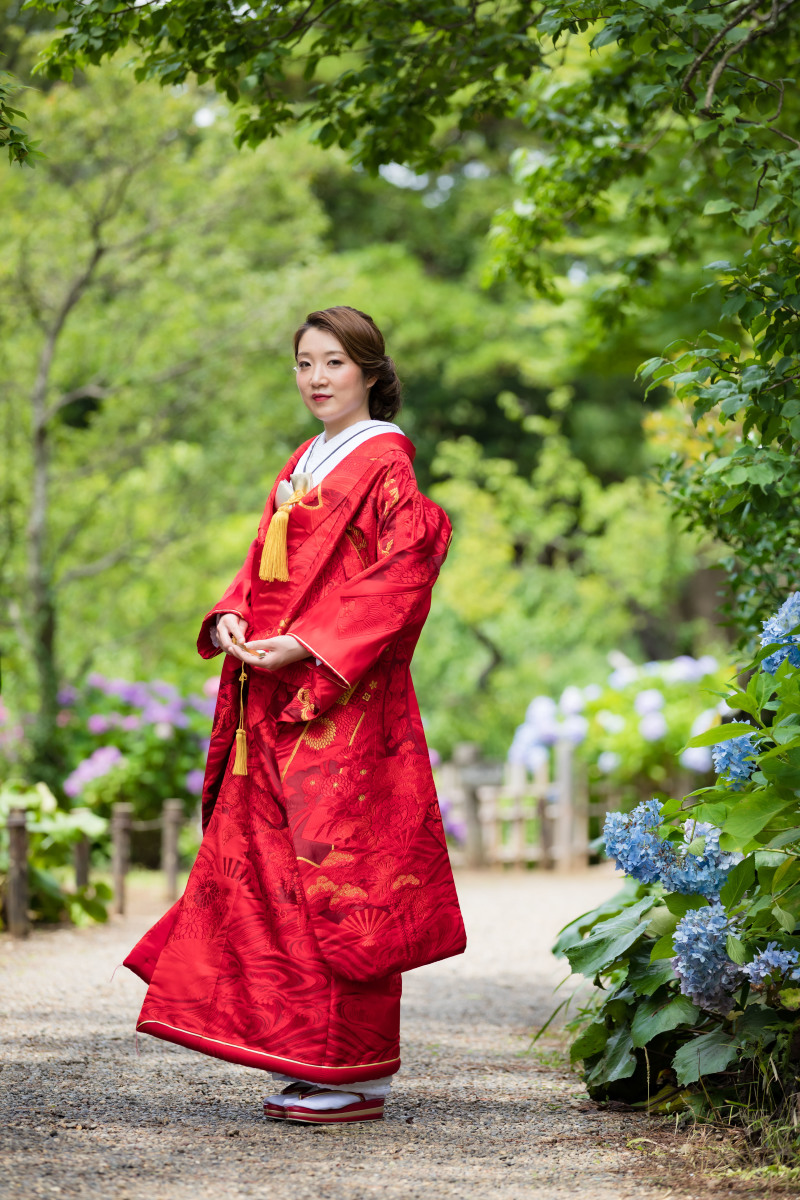 赤無垢と新緑と紫陽花と。