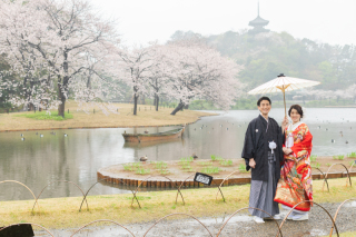 雨の中の三渓園