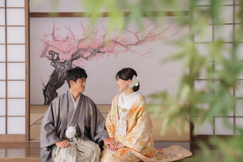 お茶室に座って