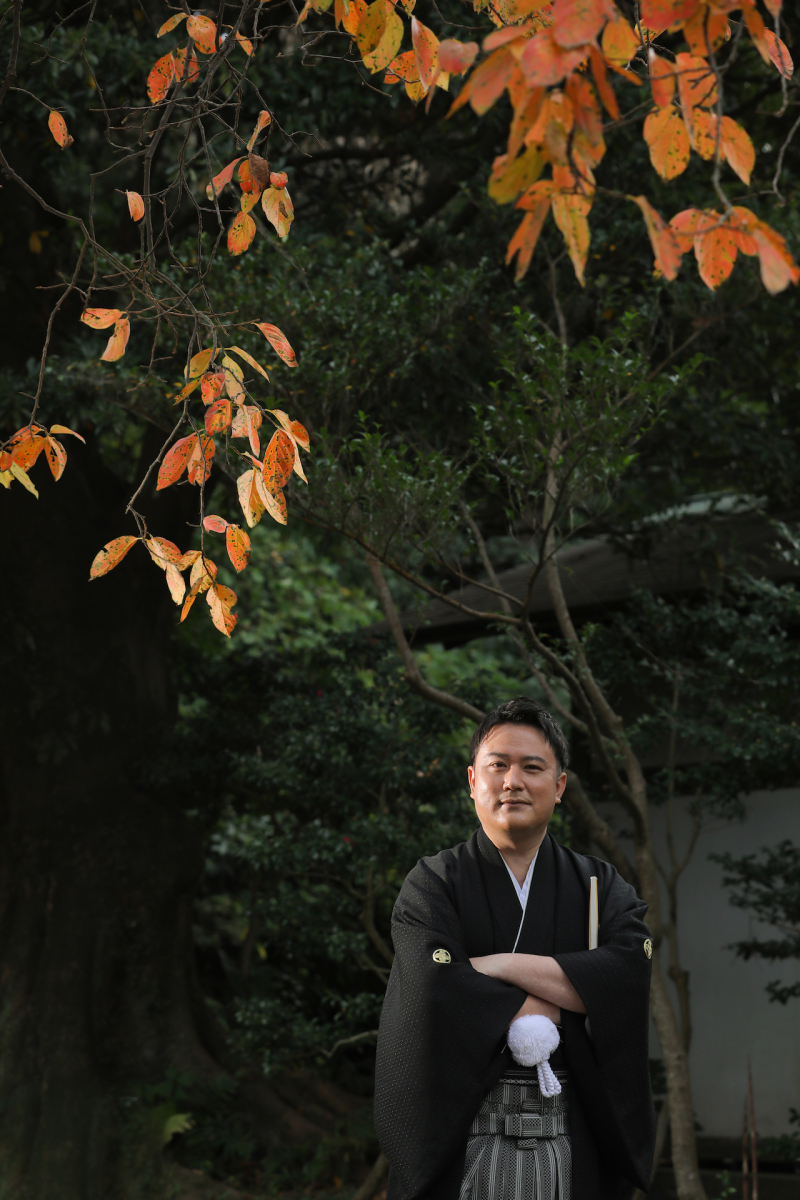 紅葉と一緒にカッコよく