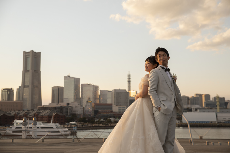 夕日に沈むみなとみらい